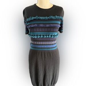 P.S. Paul Smith Short Sleeve Wool Blend Dress With Aqua, Purple, and Teal. SizeS